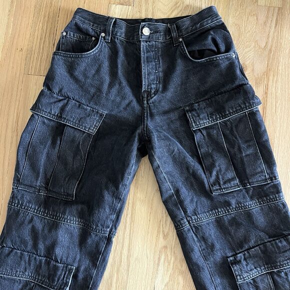 GRLFRND The Lex Cargo Jeans Size 24 black South point cotton low rise denim - Picture 8 of 14